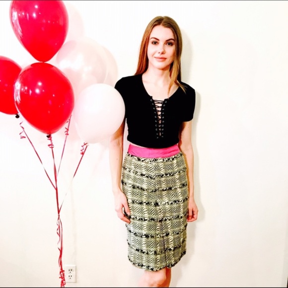 Vintage Dresses & Skirts - VINTAGE WOVEN PLAID HOT PINK SKIRT 0007